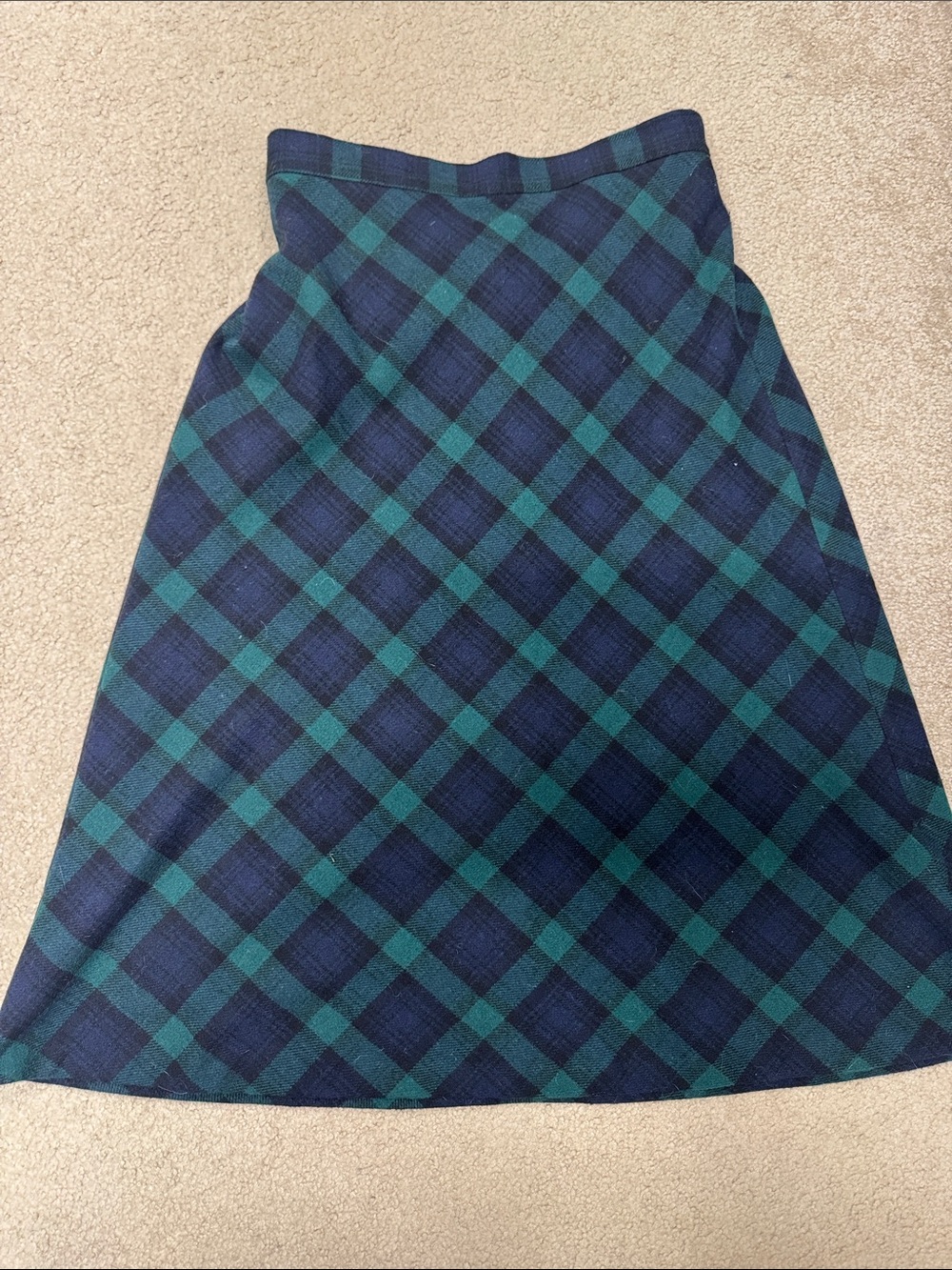 Vermont Country Store Classic Navy and Green Plaid A-Line Skirt